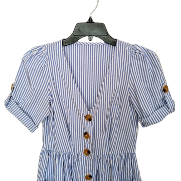 Women's Blue and White Striped Mini Summer Dress. - Picture 4 of 11